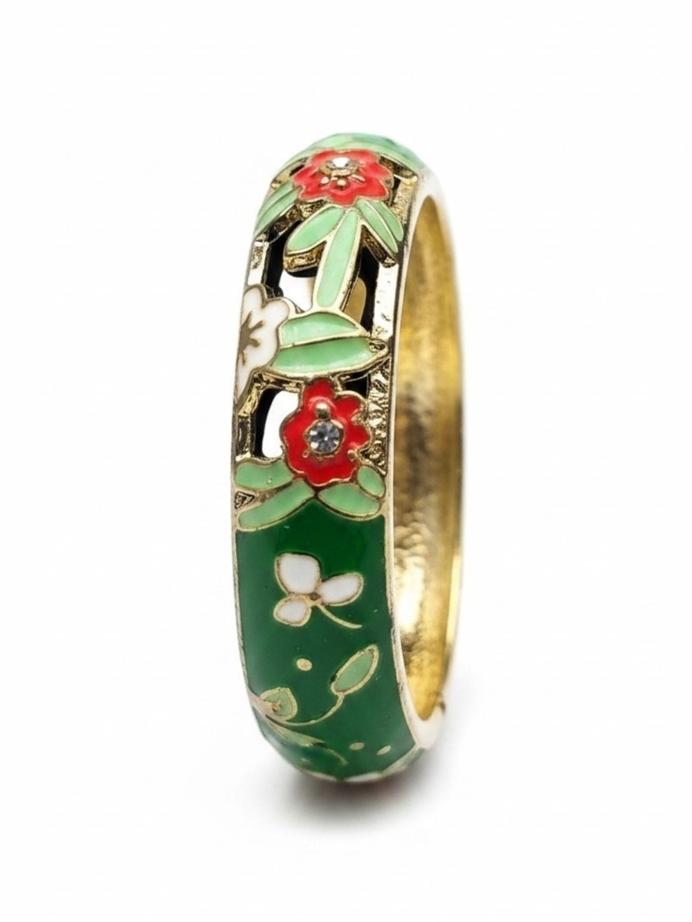 Sassified Boutique Nwt Gold-Tone Green Enamel Floral Bangle Bracelet.
